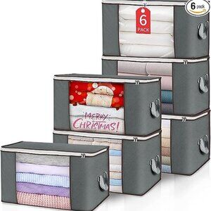 90L Large Storage‎ Bags, 6 Pack Clothes Storage Bins Foldable Closet Organizers